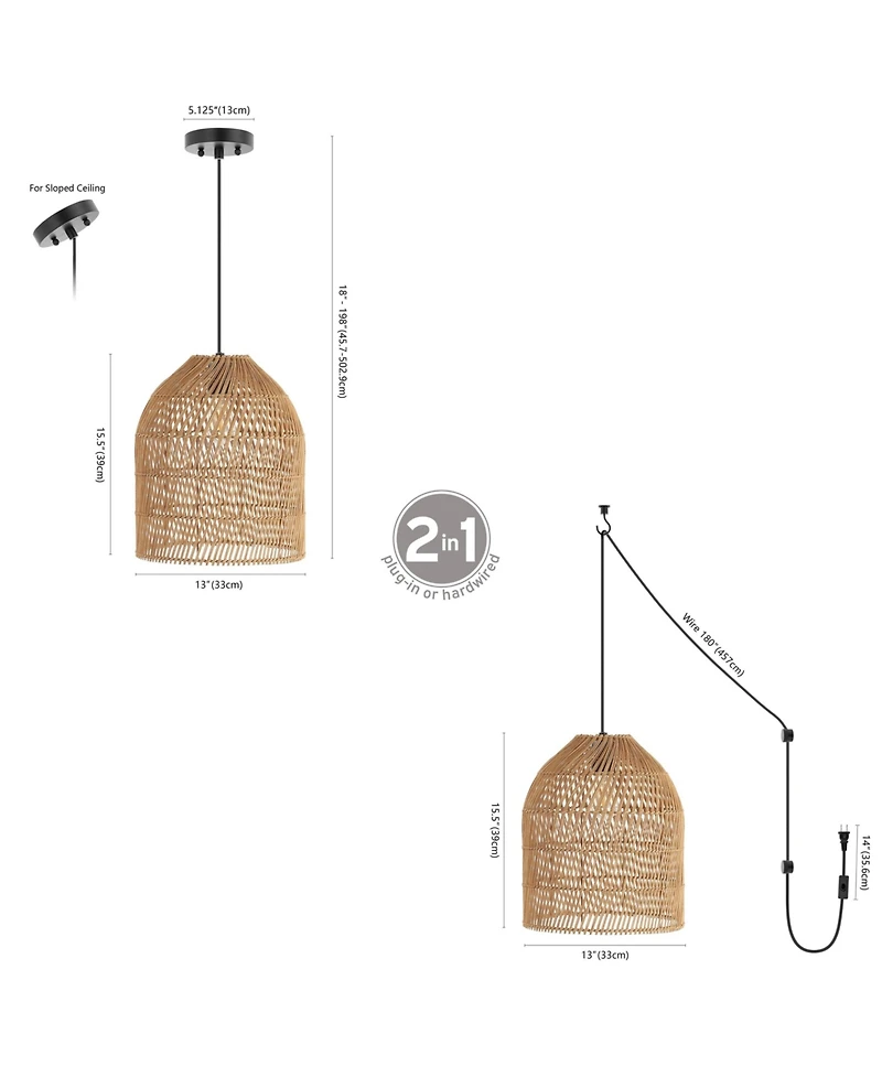 Koda Farmhouse Coastal Bohemian Rattan Led Pendant