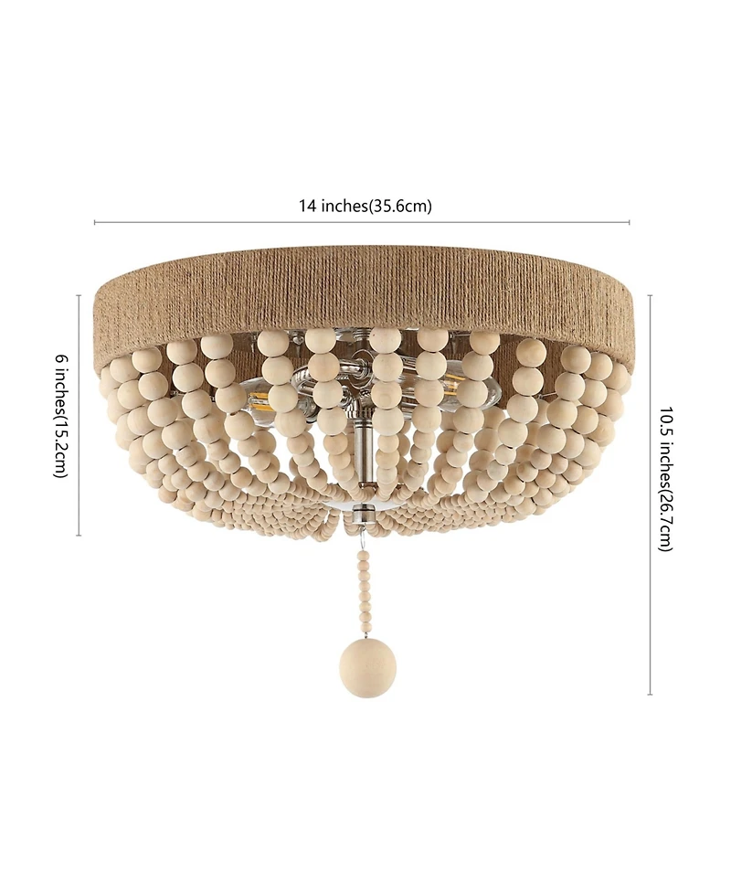 Jonathan Y Justina Wood Bead Farmhouse Bohemian Iron Led Flush Mount Ceiling Light