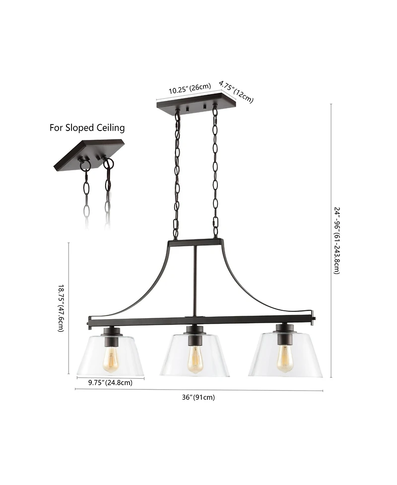Jayden Industrial Farmhouse Iron/Glass Linear Led Pendant