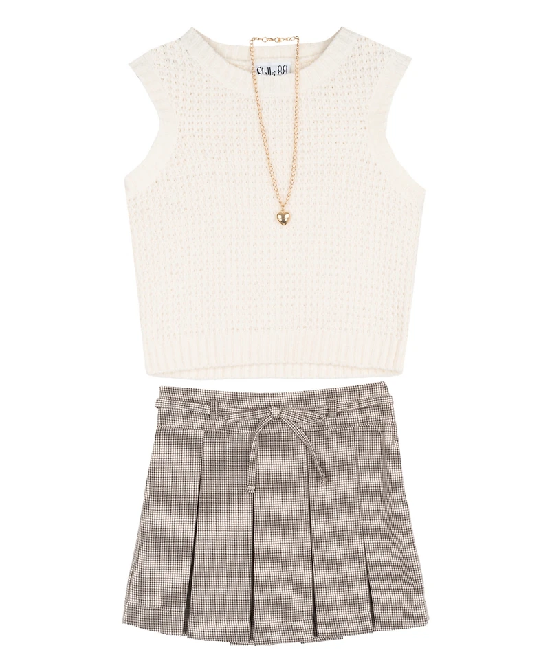 Rare Editions Girls' 7-16 Sleeveless Sweater and Skort, 2-Piece Set