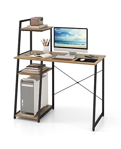 Gymax Home Office Desk Computer Desk w/ Bookshelf Host Stand Metal Frame Study Writing Desk