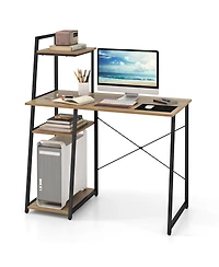 Gymax Home Office Desk Computer Desk w/ Bookshelf Host Stand Metal Frame Study Writing Desk