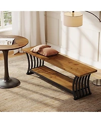 Tribesigns Industrial Entryway Bench with Metal Fram, Wood Indoor End of Bed Shoe Bench, 55" Long Storage Benches Seat