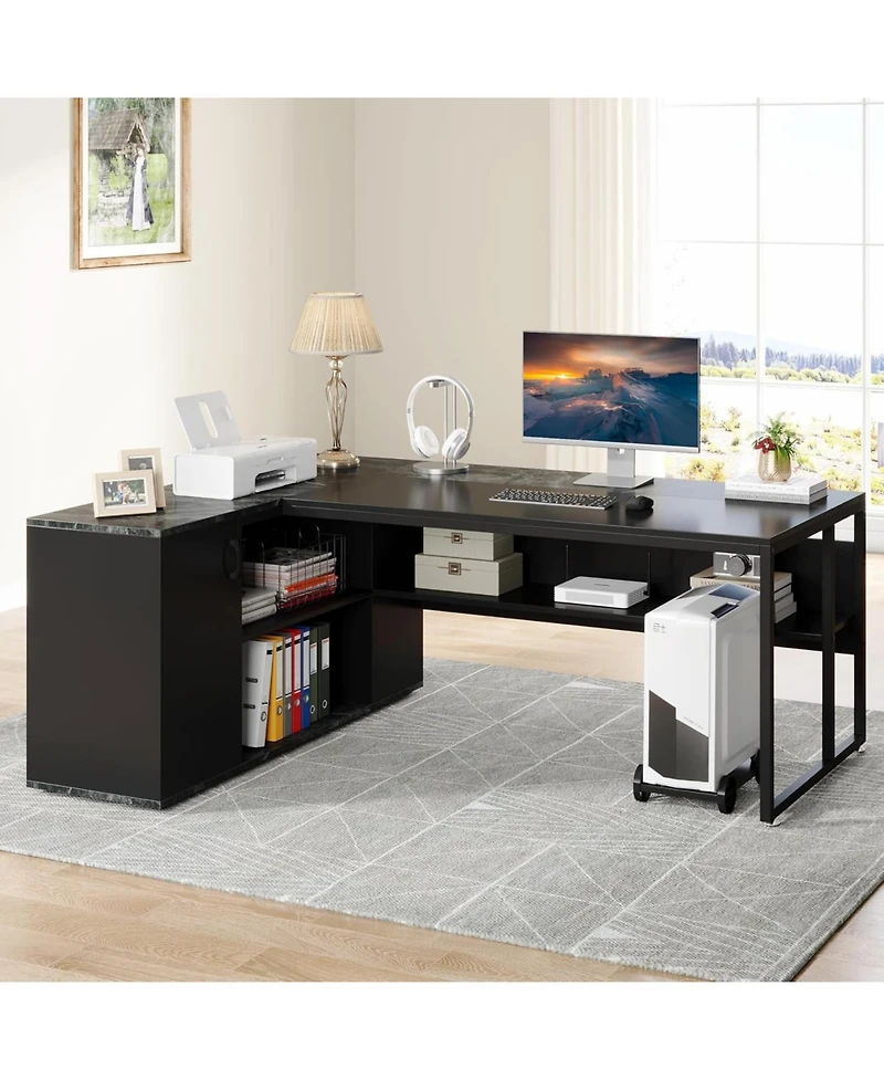 Tribesigns 71 inch Executive Desk, L Shaped Desk with Cabinet Storage, Office Shelves, Business Furniture Set Workstation