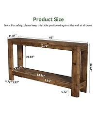 Tribesigns Solid Wood Console Table for Entryway, 63" Farmhouse Slim Sofa Table with 2-Tier Storage Shelf, Rustic Modern Narrow Hall Entry Furniture