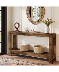 Tribesigns Solid Wood Console Table for Entryway, 63" Farmhouse Slim Sofa Table with 2-Tier Storage Shelf, Rustic Modern Narrow Hall Entry Furniture