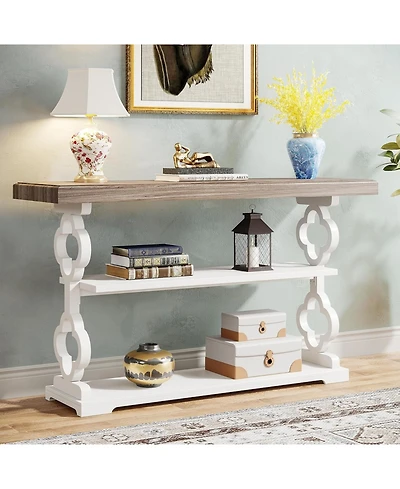 Tribesigns 55'' Long Console Table, 3 Tier Wood Accent Entry Table, Farmhouse Sofa Table with Storage Shelves