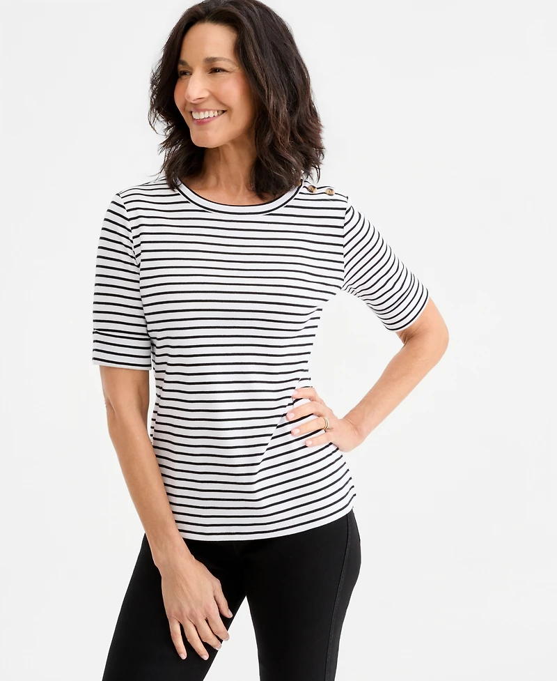 Style & Co Women's Pima Cotton Boat-Neck Elbow Sleeve Top, Macy's Exclusive