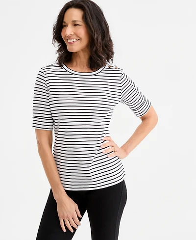 Style & Co Women's Pima Cotton Boat-Neck Elbow Sleeve Top, Macy's Exclusive