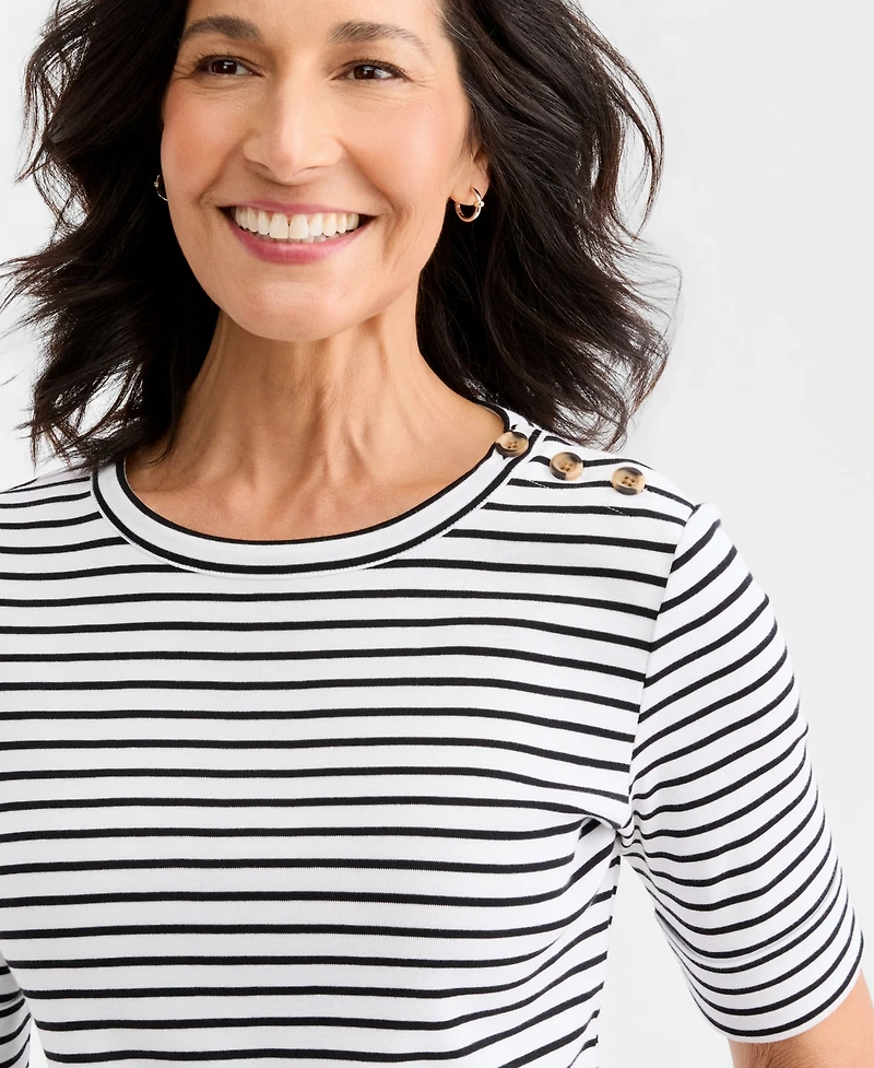Style & Co Women's Pima Cotton Boat-Neck Elbow Sleeve Top, Macy's Exclusive