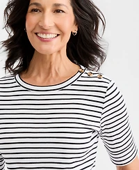 Style & Co Women's Pima Cotton Boat-Neck Elbow Sleeve Top, Macy's Exclusive
