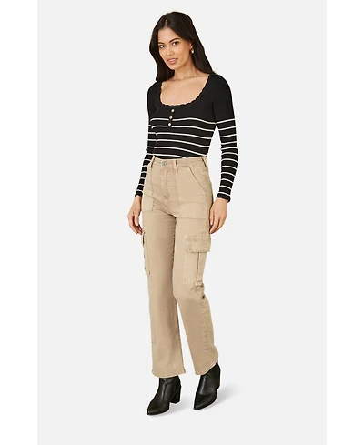 Yumi Women's High Waist Utility Stretch Cargo Pants