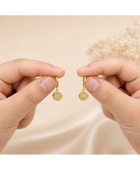 Extra Mini 14k Yellow Gold Plated Round Dangle Earrings with Star Design