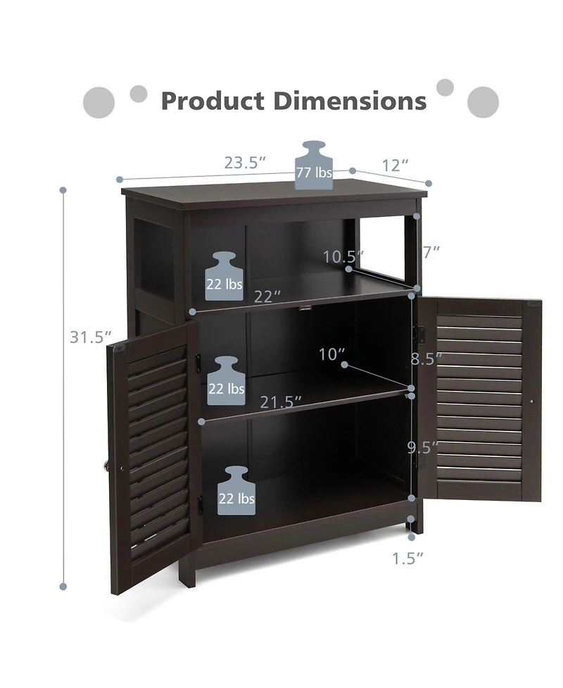 sumyeg Wooden Freestanding Bathroom Storage Cabinet with Double Shutter Doors