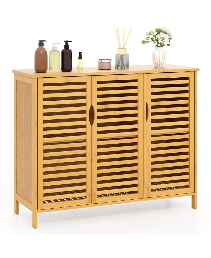 sumyeg 3-Door Bamboo Bathroom Storage Cabinet with Shelves Organizer