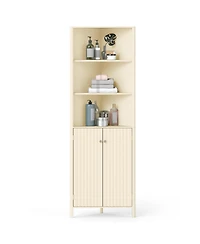 sumyeg 68 Inch Tall Corner Bathroom Storage Cabinet with Shelves and Fluted Doors