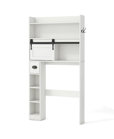 sumyeg Over The bath fixture Storage Cabinet with Sliding Barn Door and Adjustable Shelves