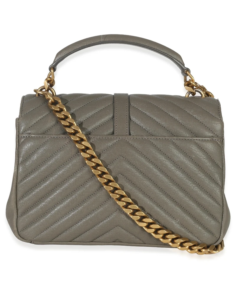 Pre-Owned Saint Laurent Taupe Sheepskin Matelasse Chevron Monogram Medium College Bag