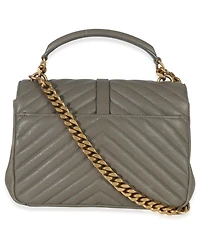 Pre-Owned Saint Laurent Taupe Sheepskin Matelasse Chevron Monogram Medium College Bag