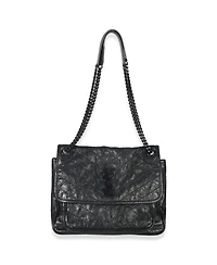 Pre-Owned Saint Laurent Black Crinkled Calfskin Matelasse Medium Niki Chain Satchel