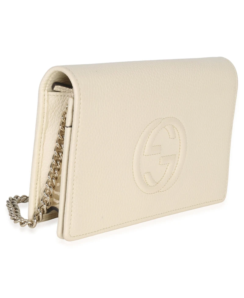 Pre-Owned Gucci Cream Pebbled Calfskin Soho Wallet On Chain