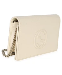 Pre-Owned Gucci Cream Pebbled Calfskin Soho Wallet On Chain