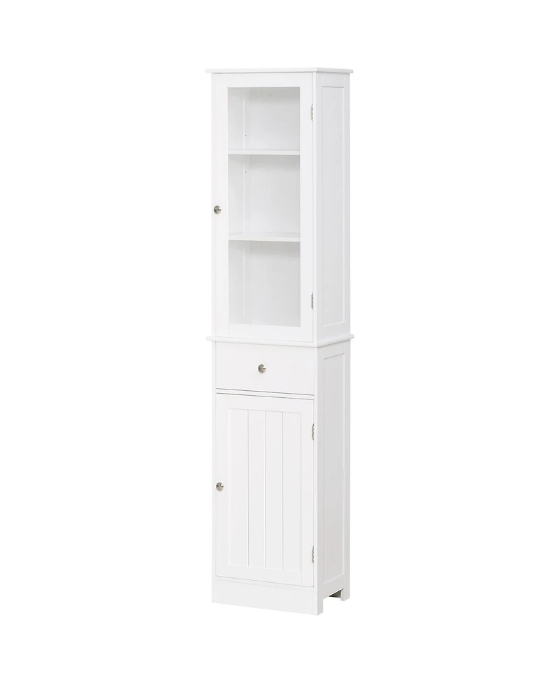Busdays Narrow Slim Bathroom Storage Cabinet Linen Tower with Acrylic Door Drawer and Shelves