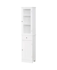 Busdays Narrow Slim Bathroom Storage Cabinet Linen Tower with Acrylic Door Drawer and Shelves
