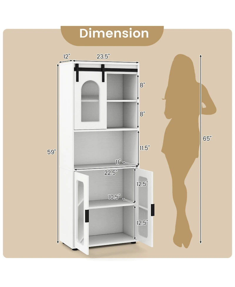 Gymax Farmhouse Bathroom Floor Cabinet 59"H Freestanding Linen Storage Organizer