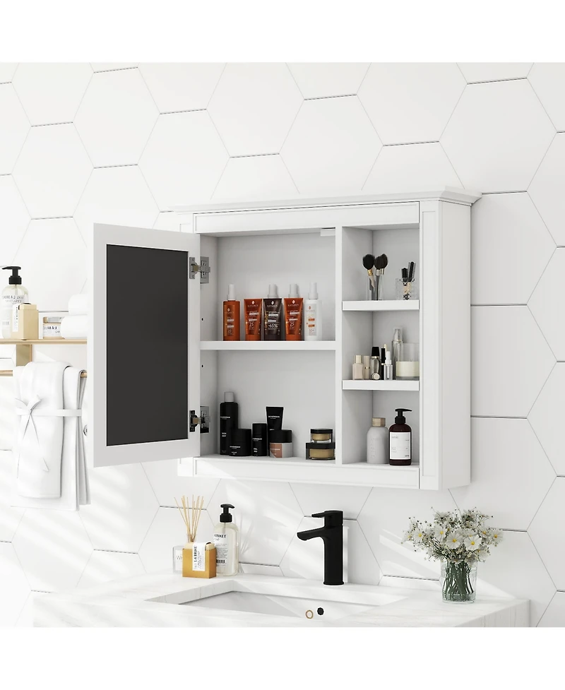Airsurfer Wall Mounted Medicine Cabinet with Mirror and 3 Open Shelves Modern Bathroom Storage Organizer Mirror Cabinet