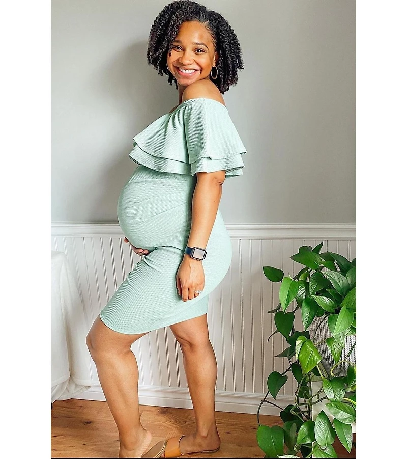 Pinkblush Maternity Sage Off Shoulder Fitted Dress