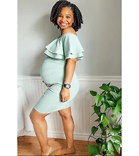 Pinkblush Maternity Sage Off Shoulder Fitted Dress