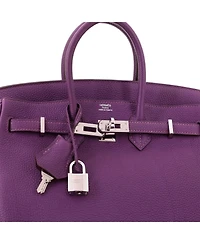 Pre-Owned HERMES Birkin 25 Handbag Purple Togo with Palladium Hardware