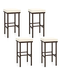 Gymax Set of 4 Wicker Bar Stools with Removable Seat Cushions Footrest