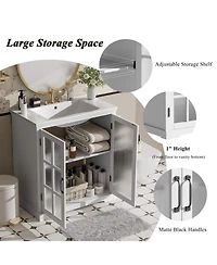 Airsurfer 30 Inch Modern Bathroom Vanity with Ceramic Sink Cabinet White