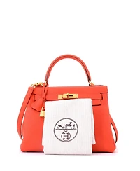 Pre-Owned HERMES Kelly 28 Handbag Orange Togo with Gold Hardware
