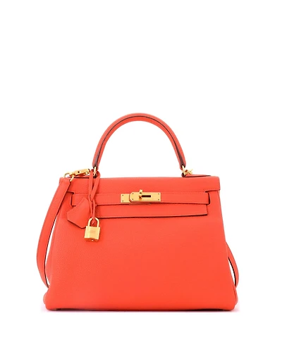 Pre-Owned HERMES Kelly 28 Handbag Orange Togo with Gold Hardware