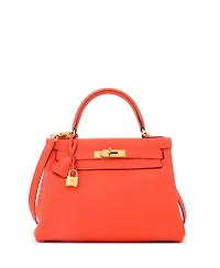 Pre-Owned HERMES Kelly 28 Handbag Orange Togo with Gold Hardware
