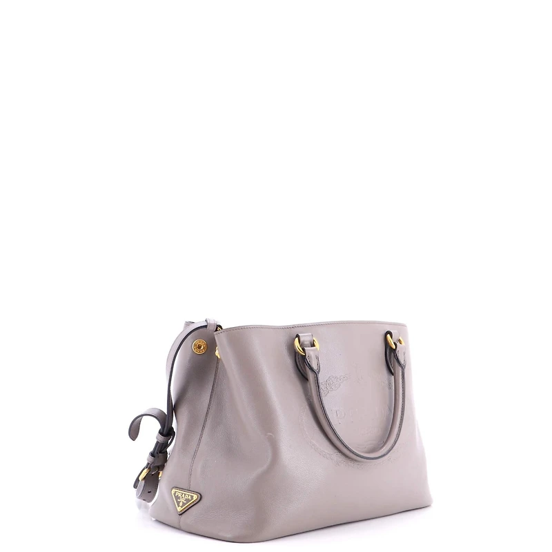 Pre-Owned Prada Medium Embossed Logo Convertible Open Tote Glace Calf