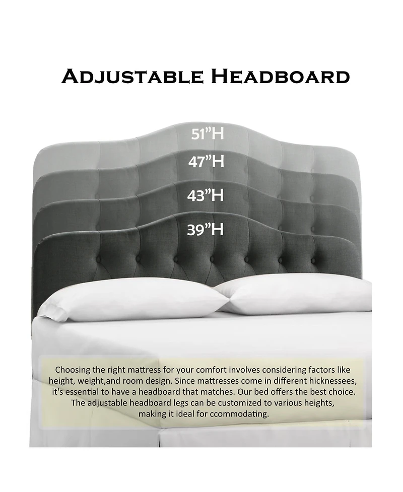 Boyel Living Low Profile Upholstered Bed Button Tufted Frame with Solid Wood Structure and Plush Padding