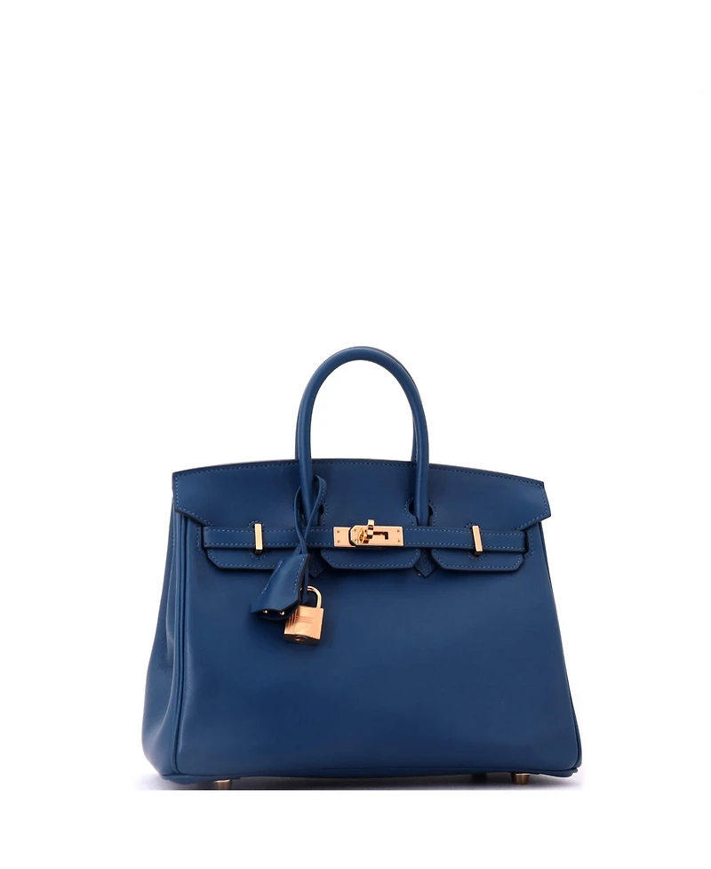 Pre-Owned HERMES Birkin 25 Handbag Blue Swift with Gold Hardware