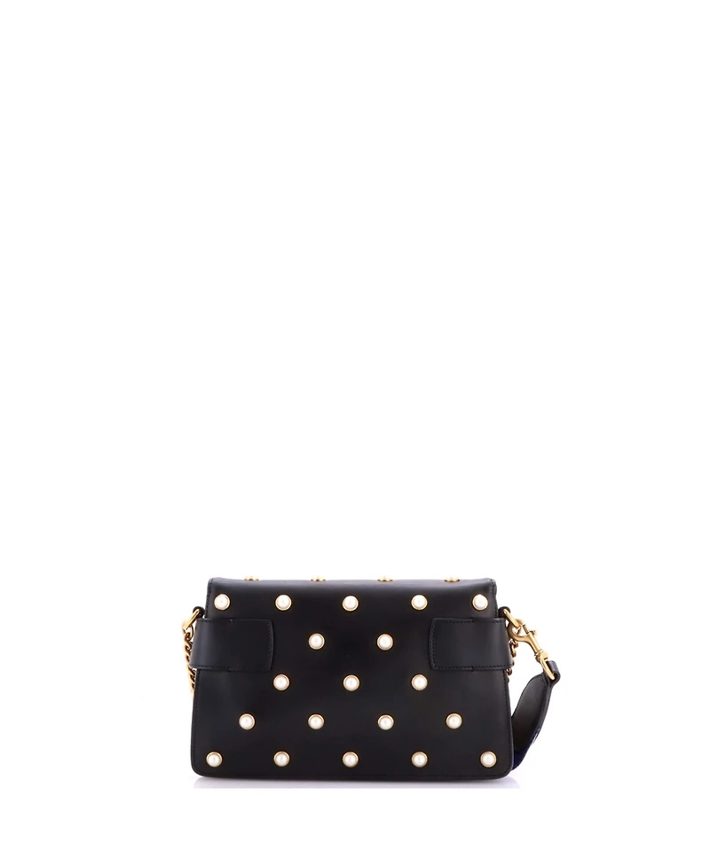 Pre-Owned Gucci Mini Broadway Pearly Bee Shoulder Bag Embellished Leather