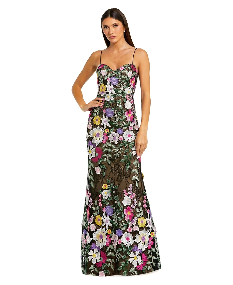 Mac Duggal Women's Floral Embroidered Sleeveless Bustier Gown