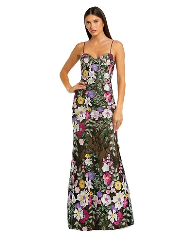 Mac Duggal Women's Floral Embroidered Sleeveless Bustier Gown