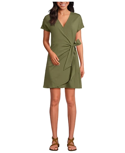 Lands' End Women's Cotton Modal V Neck Mini Wrap Dress