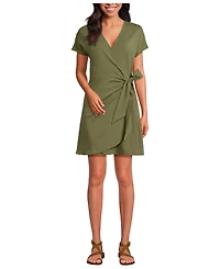 Lands' End Women's Cotton Modal V Neck Mini Wrap Dress