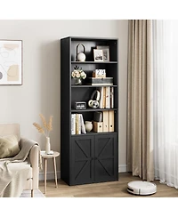 gaomon 71.4 Inch Tall Farmhouse 6 Tier Bookcase with Barn Doors and Storage Cabinet