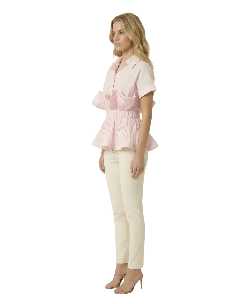 Modenaire Women's Ruffle Collared-Neck Peplum Blouse