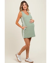 Pinkblush Women's Light Olive Sleeveless Striped A-Line Mini Dress
