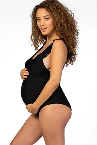 Pinkblush Maternity Black Ruffle One-Piece Swimsuit